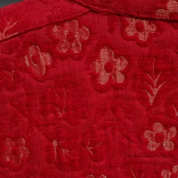 Chicos Red Gold Jacquard Asian Inspried floral Jacket Chicos size 2 - Picture 2 of 13